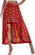 Boho Floral High Waist Maxi Skirt with Side Split - Flattering Beach