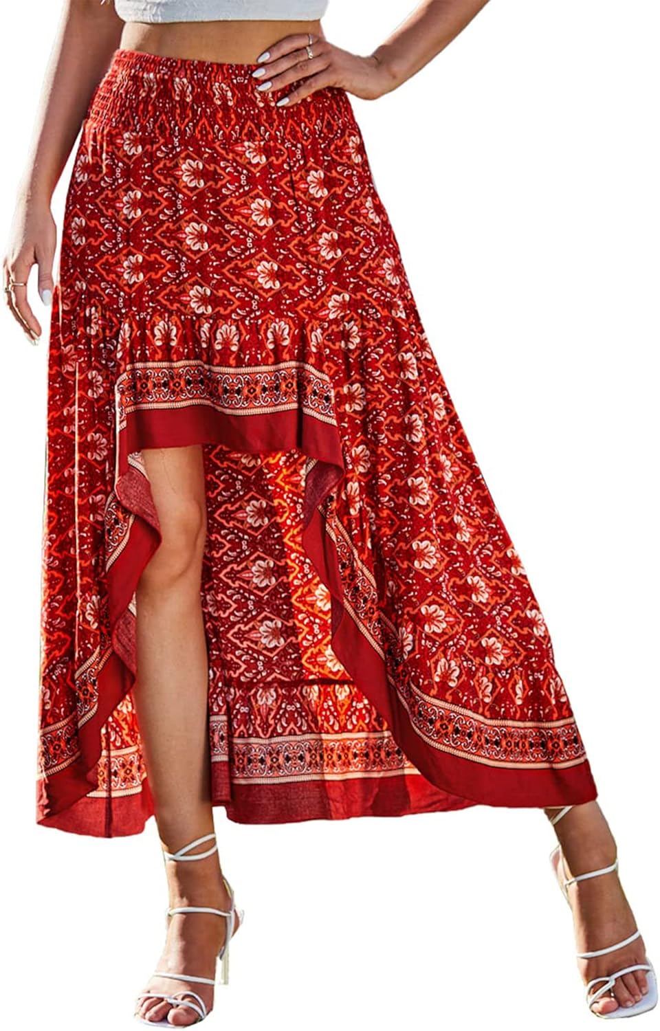 BTFBM Women Summer Fall Boho Long Skirts Dress Floral Print