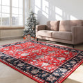 4x6 Washable Area Rug Scarlet Red with Navy Border - Vintage Boho