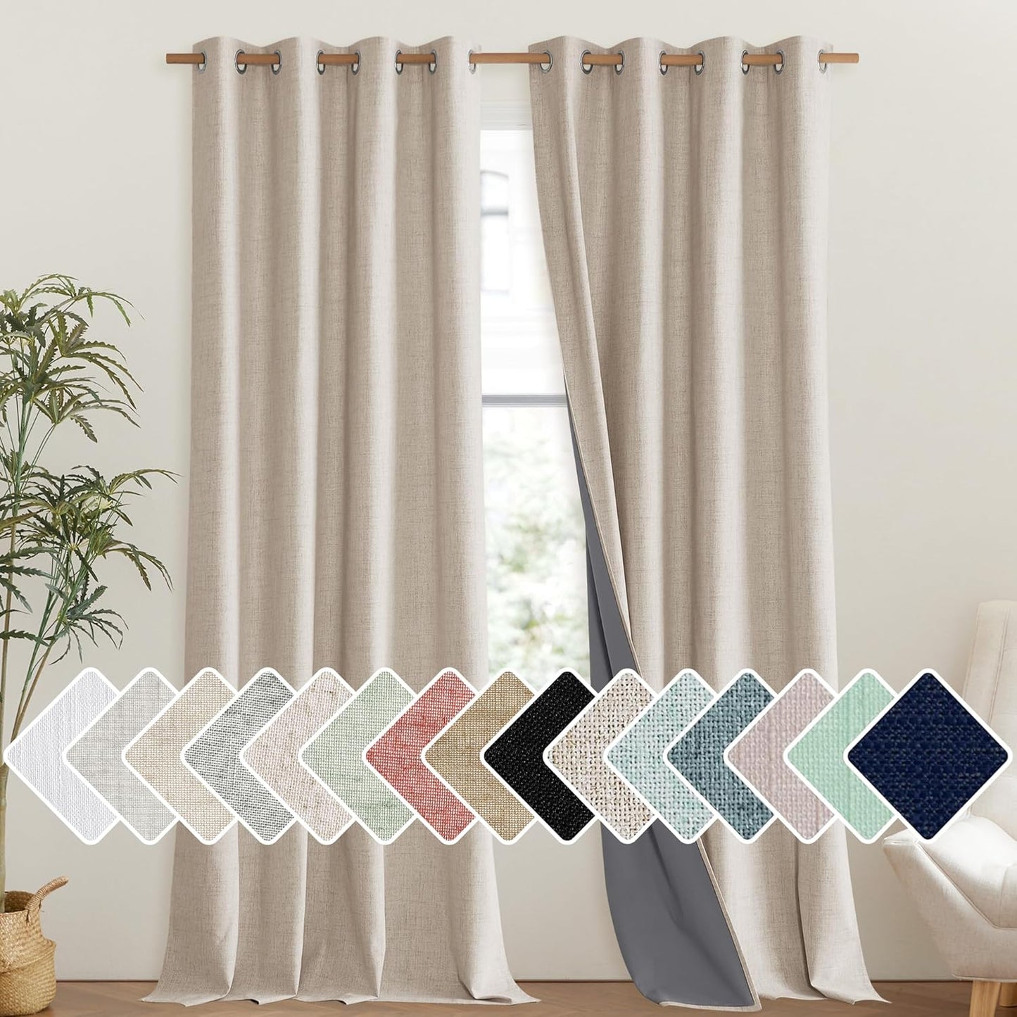 NICETOWN 100% Blackout Linen Curtains for Living Room 102 in