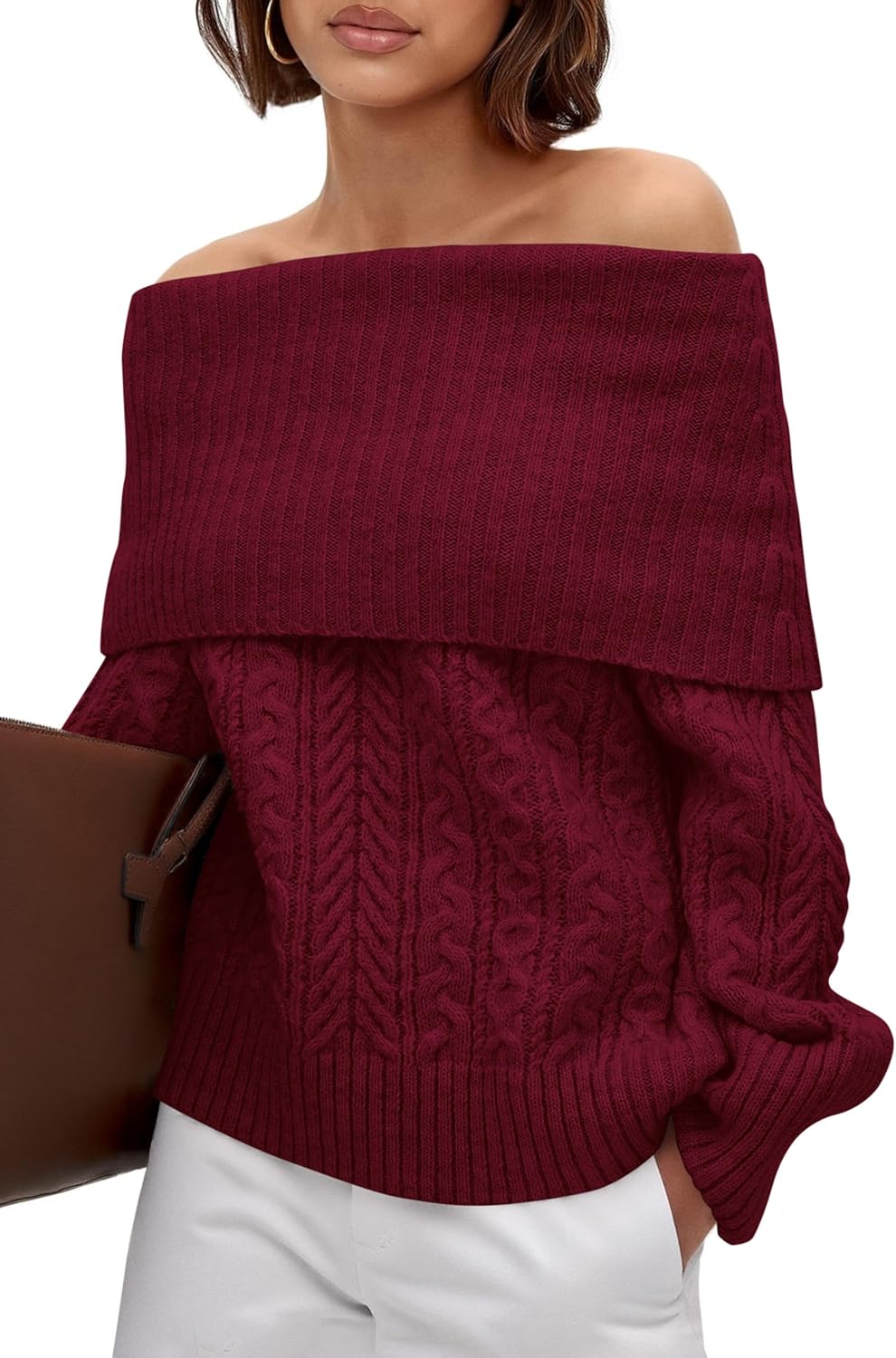 Stylish Off The Shoulder Cable Knit Sweater for Women 2025
