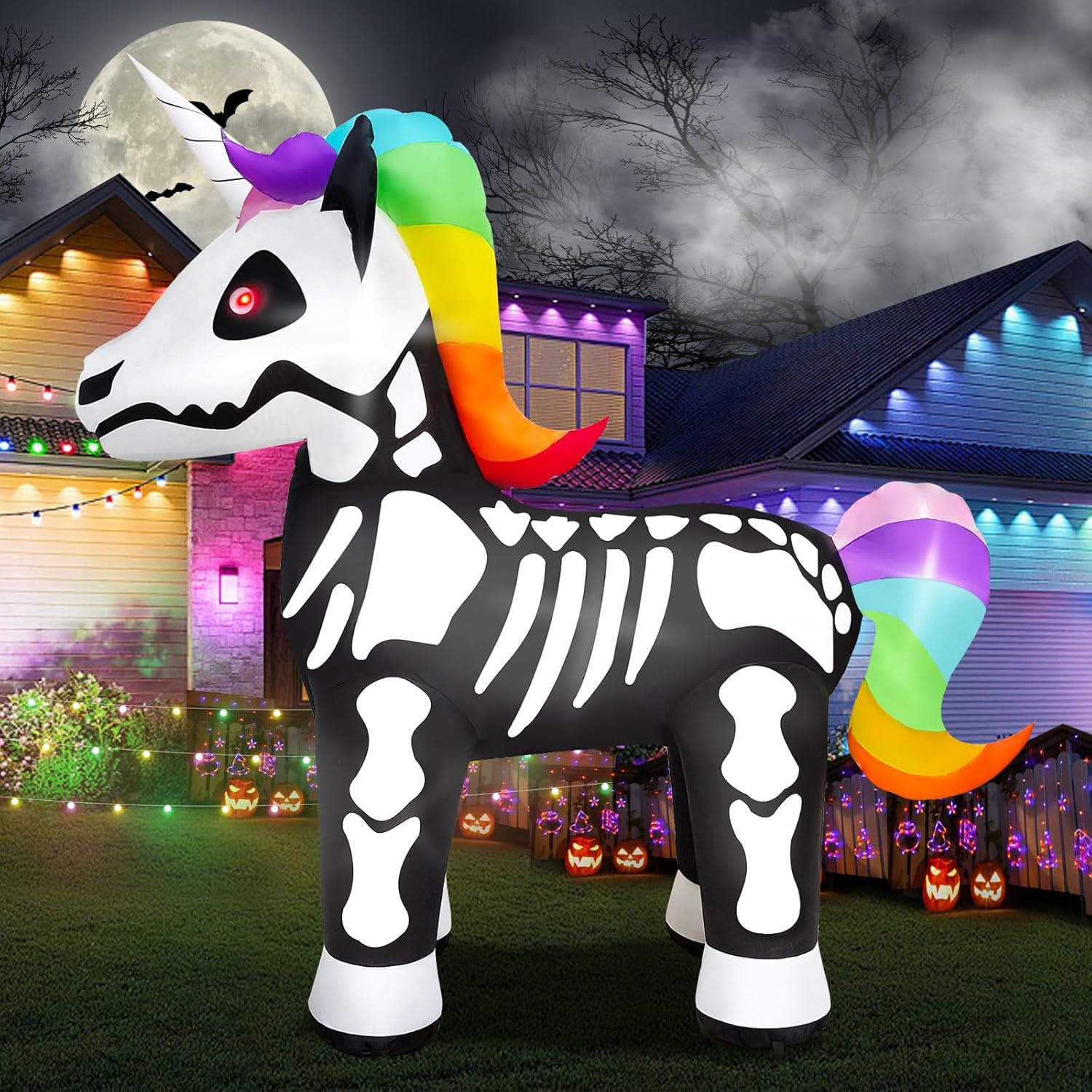 6FT Tall Halloween Inflatable Unicorn Skeleton for Yard Decor