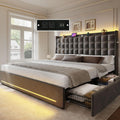 King Size Bed Frame with 4 Drawers and RGB LED Lights - Velvet