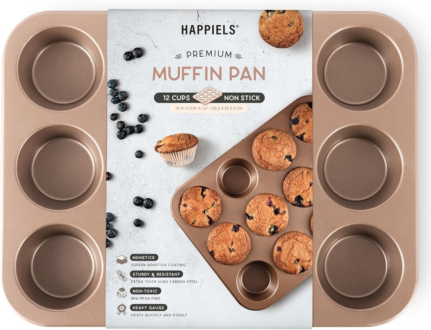 HAPPIELS Non Toxic Nonstick 12 Cup Muffin Pan for Baking