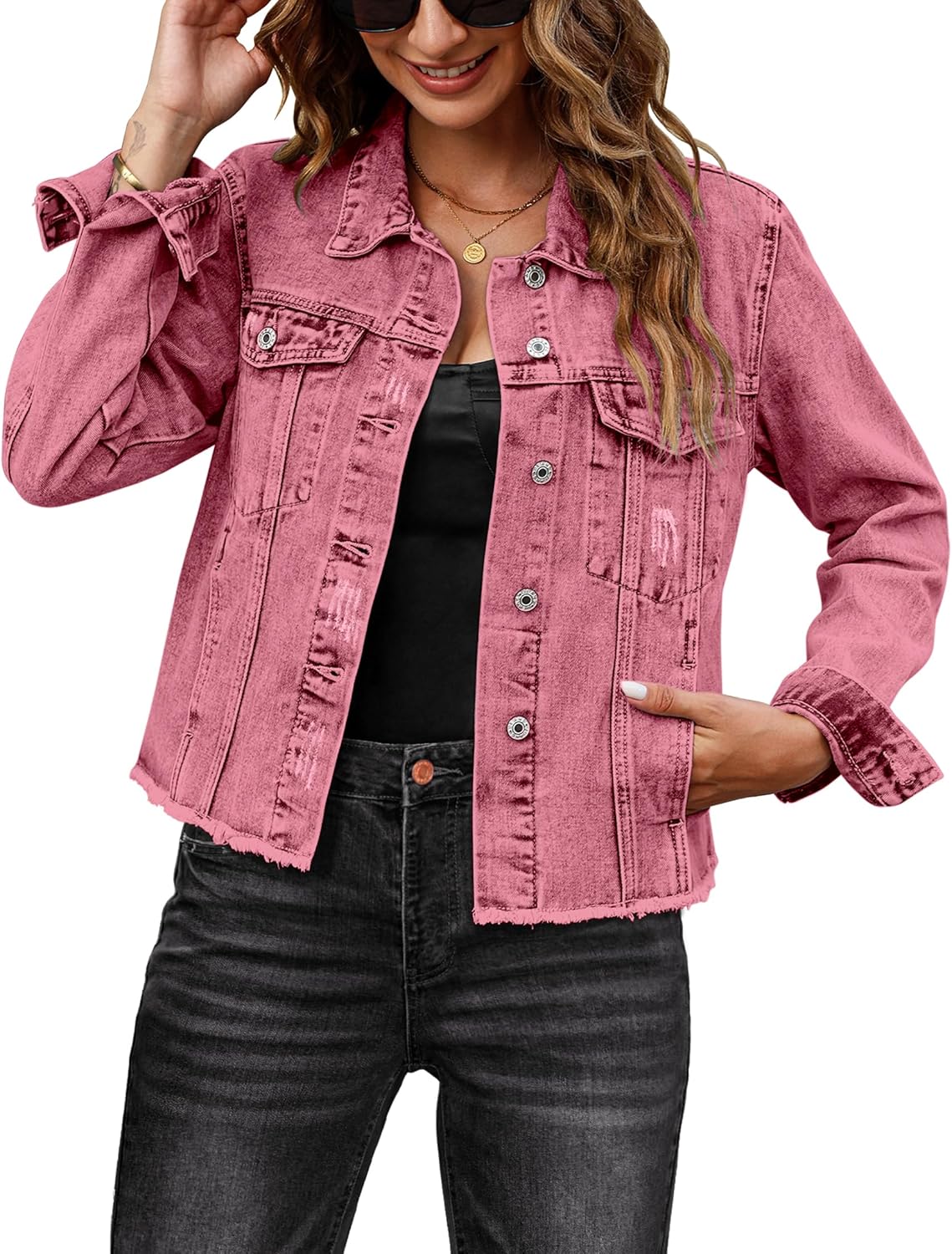 Luvamia Denim Jacket for Women - Distressed Vintage Style