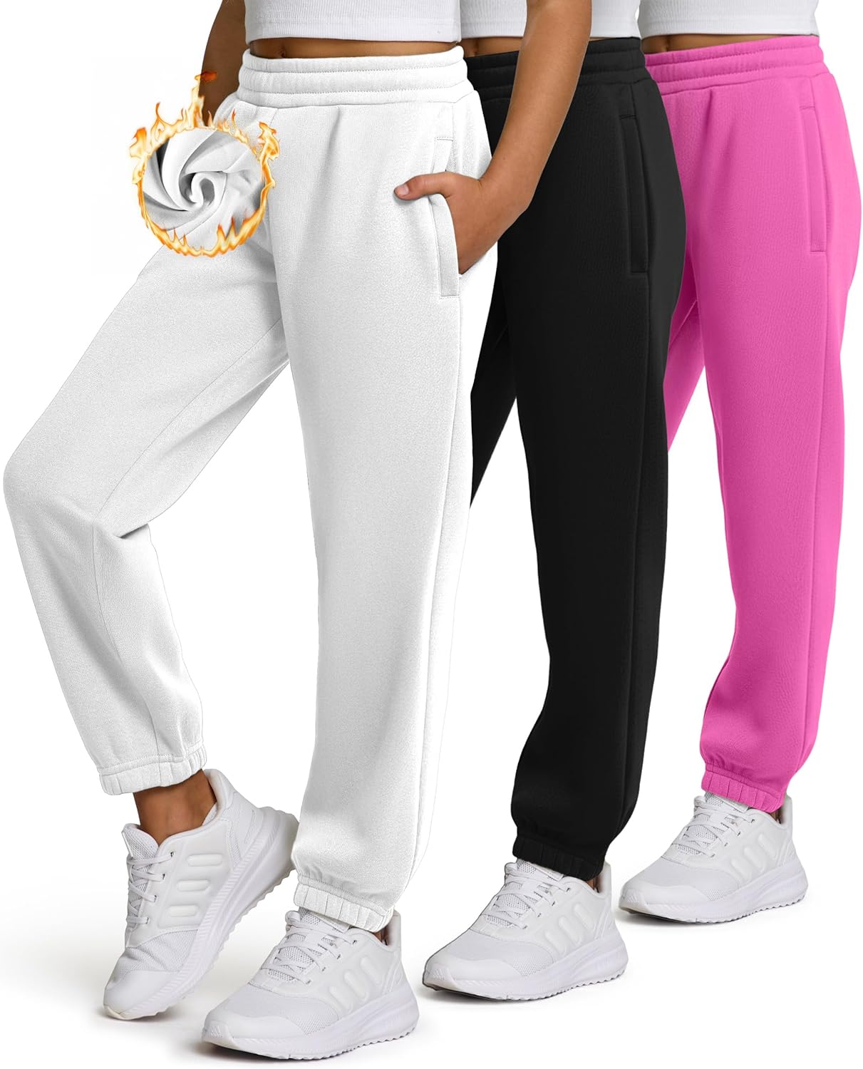 PURE CHAMP Girls Sweatpants 3 Pack Fleece Athletic Joggers