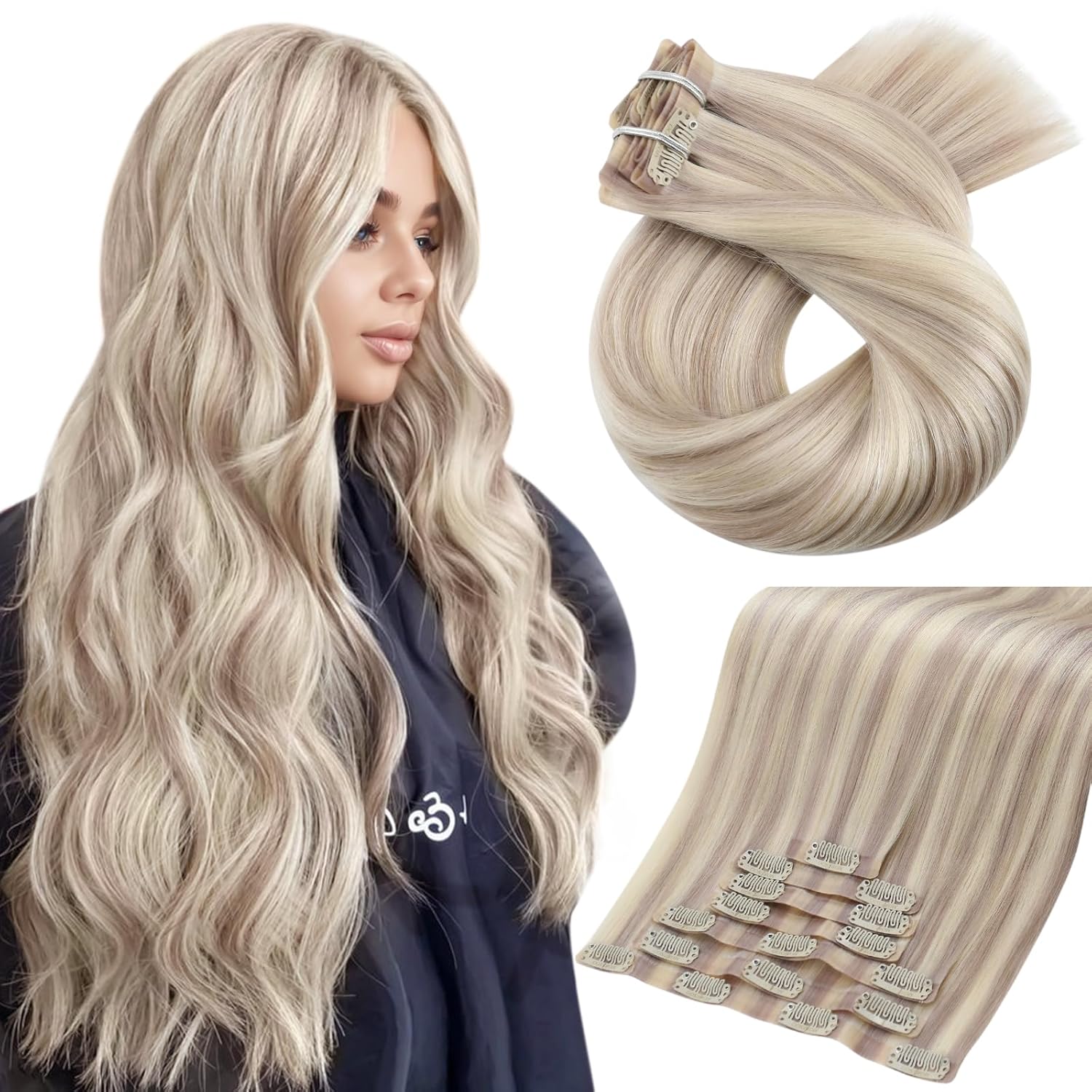 Moresoo Seamless Clip in Hair Extensions for Women 22Inch