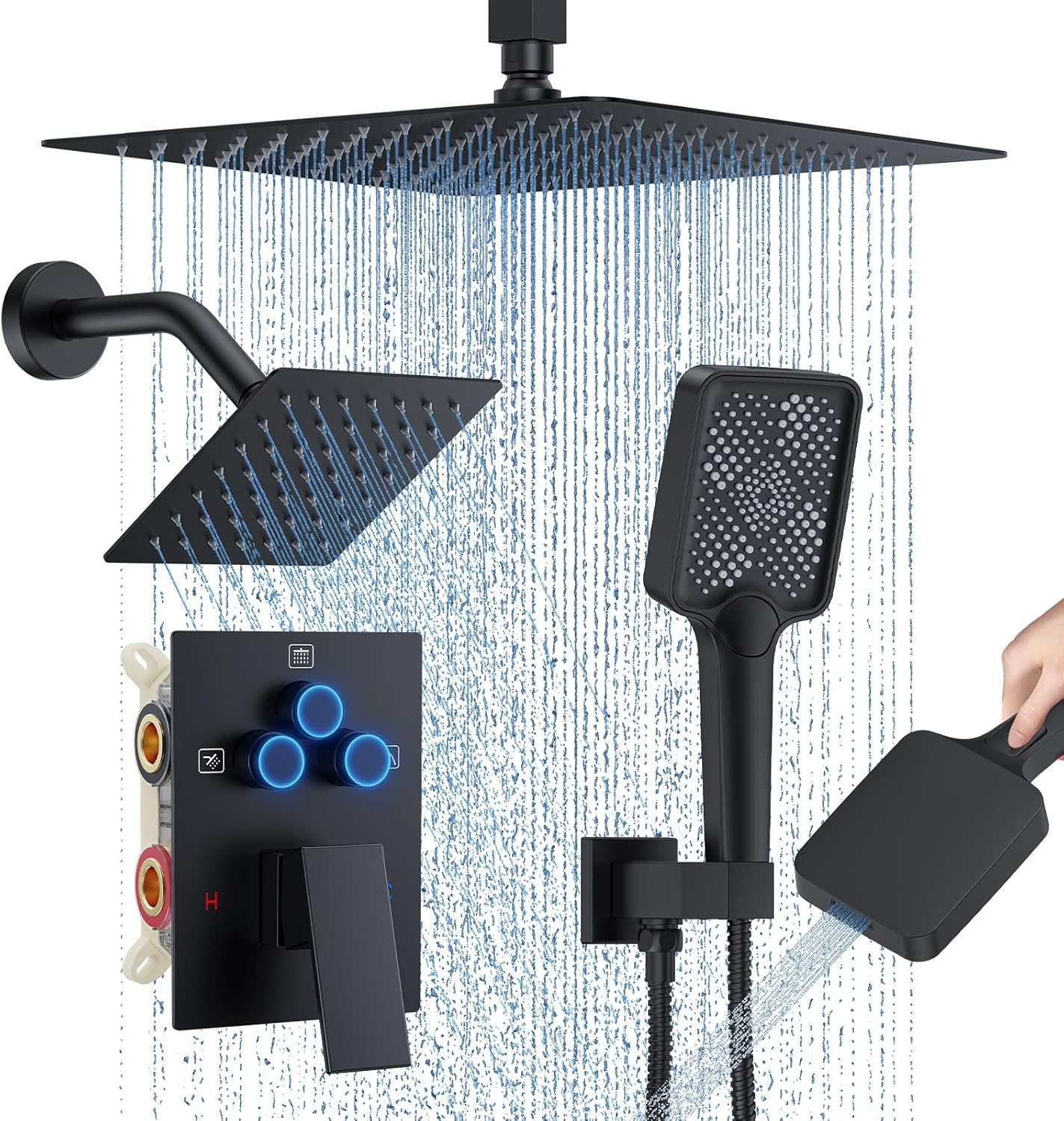 12in Ceiling Mount Rainfall Shower System with Dual Shower Heads