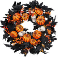 Sggvecsy Halloween Wreath with Pumpkins and Skull for Decor
