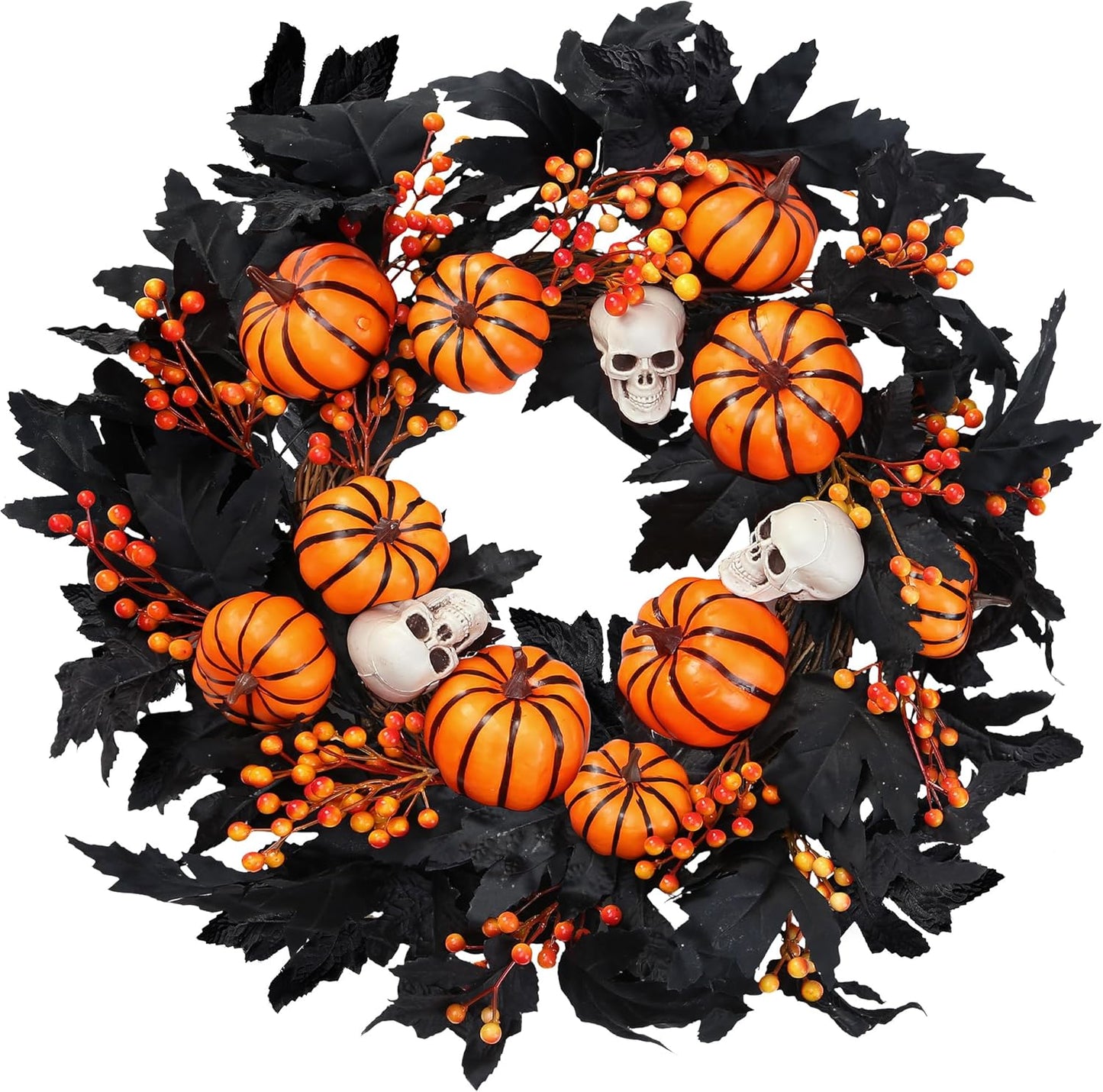 Sggvecsy Halloween Wreath with Pumpkins and Skull for Decor