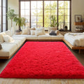 Red Fluffy Rug Plush Carpet for Bedroom Dorm 6x9 ft - Soft High Pile
