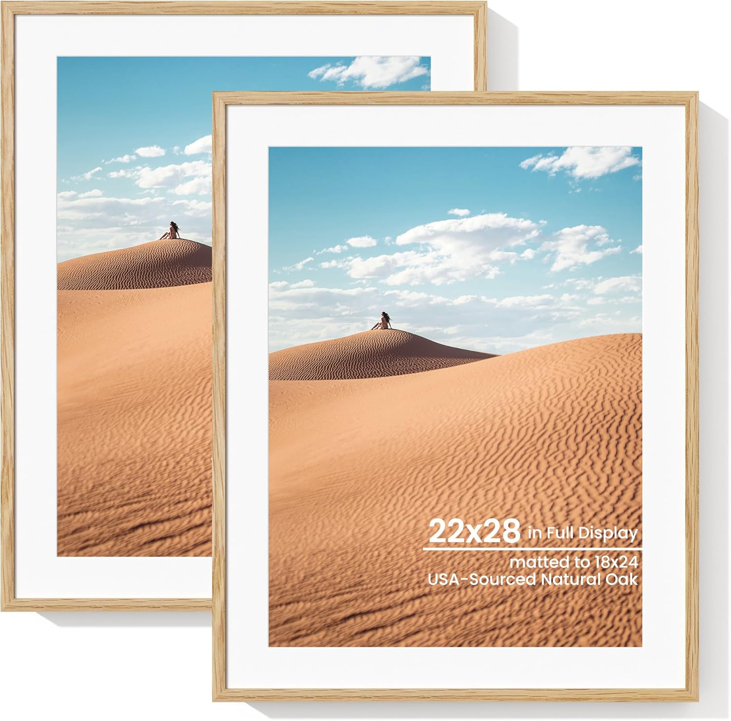 Natural Oak Wood Picture Frame Set of 2 for 22x28 Photos
