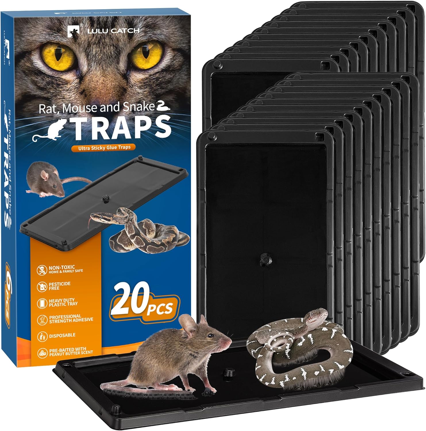 LULUCATCH 20 Pack Large Sticky Mouse Traps - Pet Safe & Easy to Use