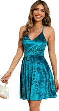 R.Vivimos Spaghetti Strap Mini Dress in Luxurious Crushed Velvet