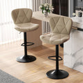 Khaki Adjustable Swivel Bar Stools Set of 2 - Faux Leather Counter