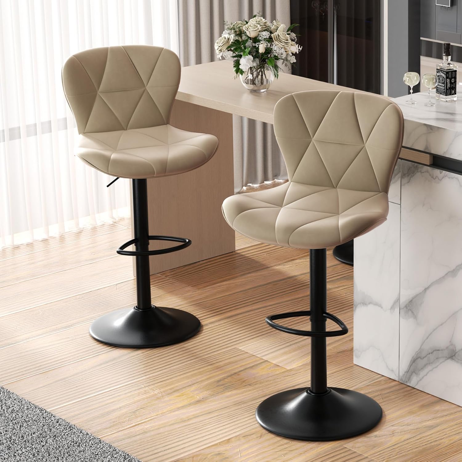 Nalupatio Adjustable Faux Leather Swivel Bar Stools Set of 2