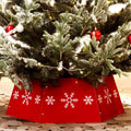 Metal Christmas Tree Collar with 3D Snowflake - Durable Red Tree Ring
