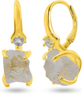 Real Raw Crystal Drop Earrings - Solid Gold over Sterling Silver Men's