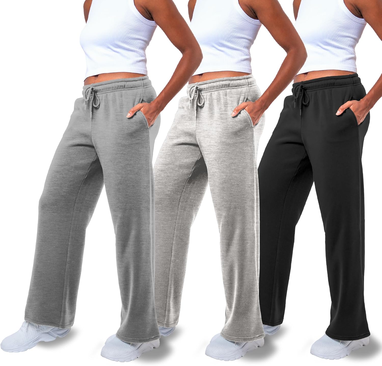 3 Pack Sweatpants Women - Comfortable Straight Leg Fleece Pants