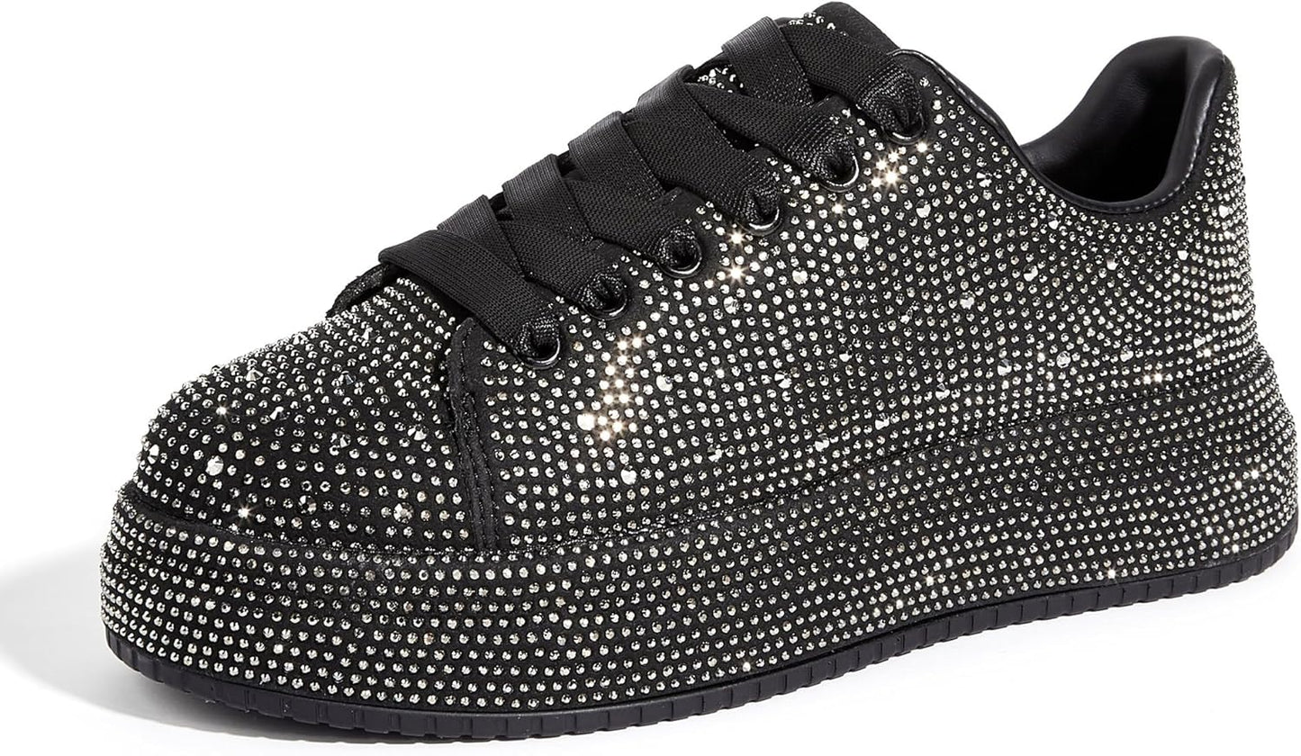 Sparkly Rhinestone Sneakers for Women - Stylish Platform Shoes