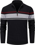 MAGCOMSEN Men's 1/4 Zip Cotton Striped Pullover Sweater - Warm Comfort