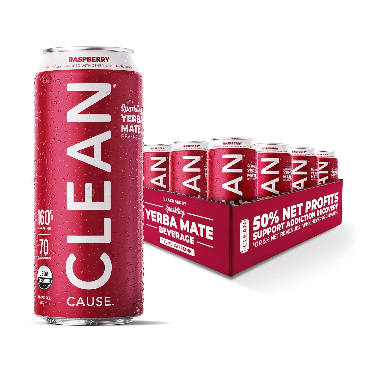 CLEAN Cause Low Calorie Raspberry Sparkling Yerba Mate Tea
