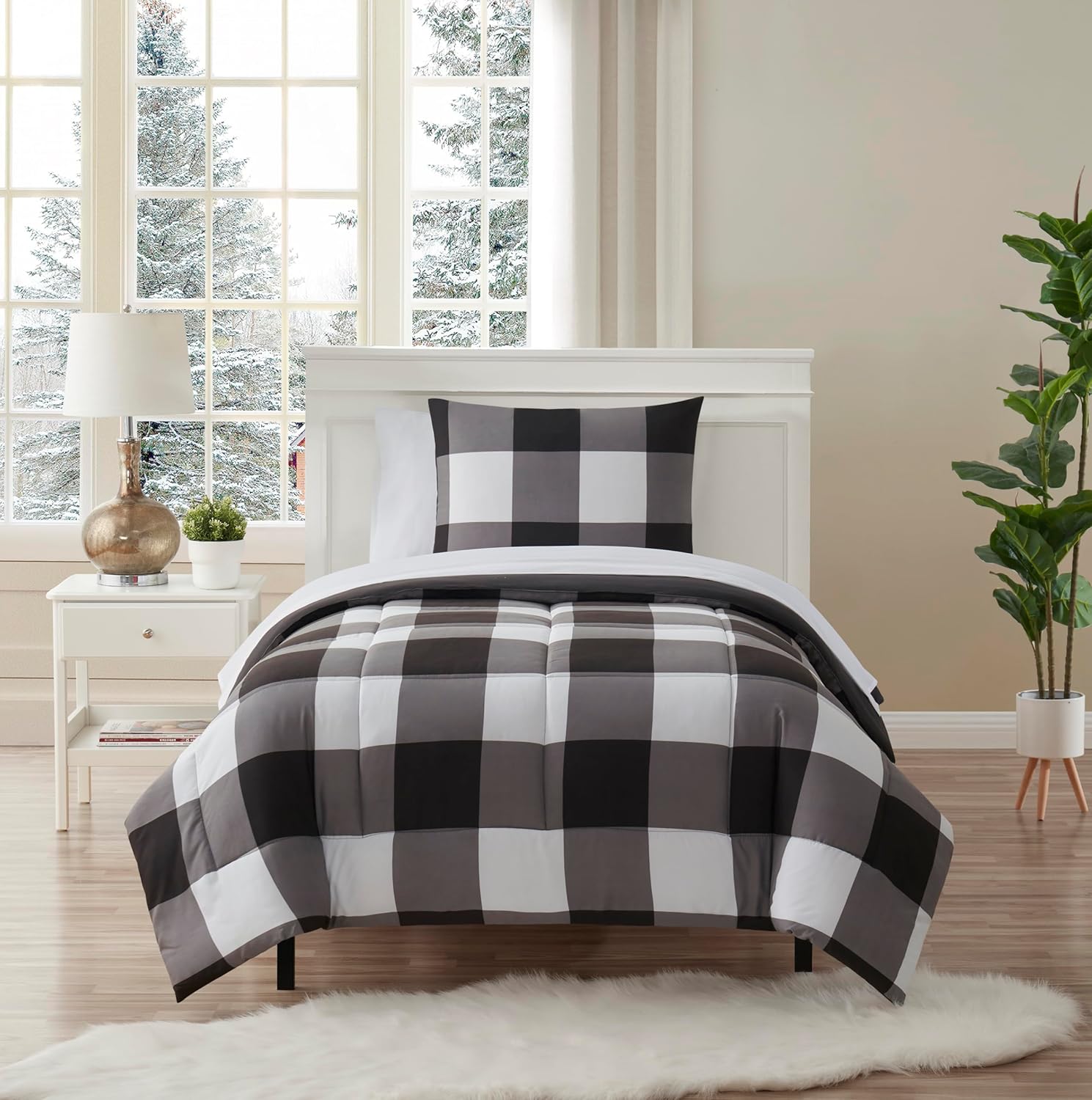5 Piece Comforter Set Bed in a Bag Buffalo Check Print