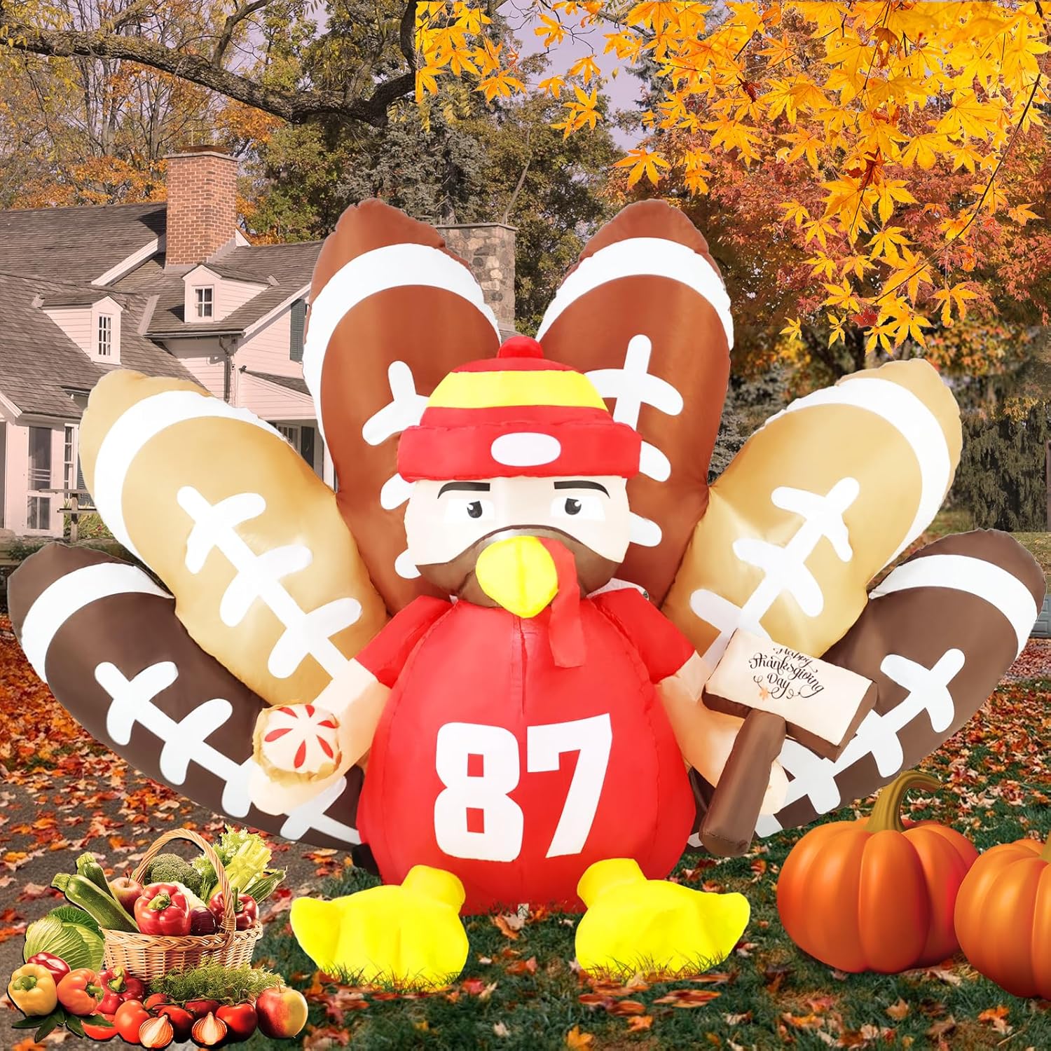 8ft Long Football Turkey Inflatable for Thanksgiving Decor