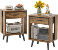 Nightstand Set of 2 with Fabric Drawers and Open Shelves - Rustic Side