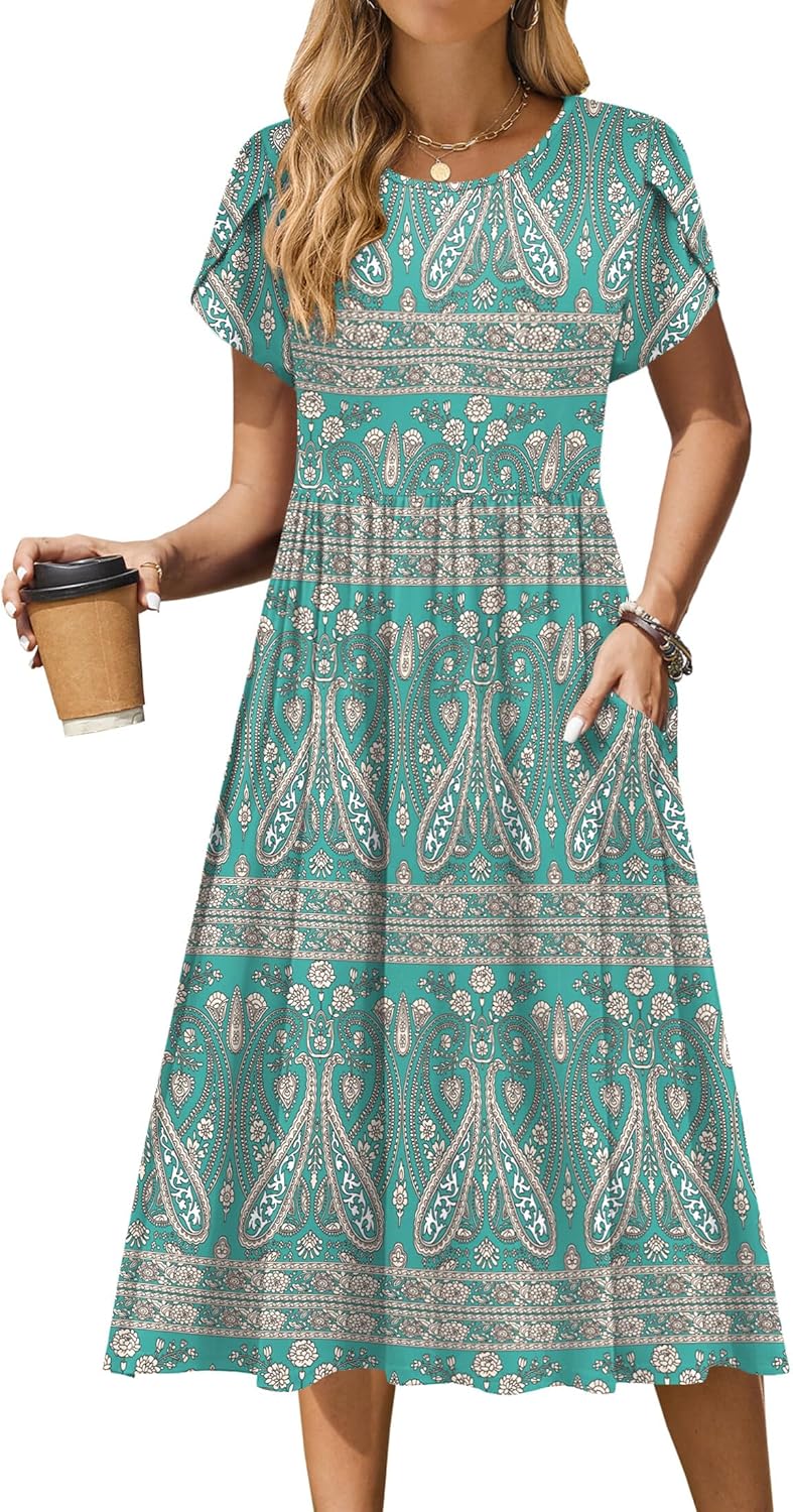 Zeagoo Women Summer Short Sleeve Midi Dress with Pockets