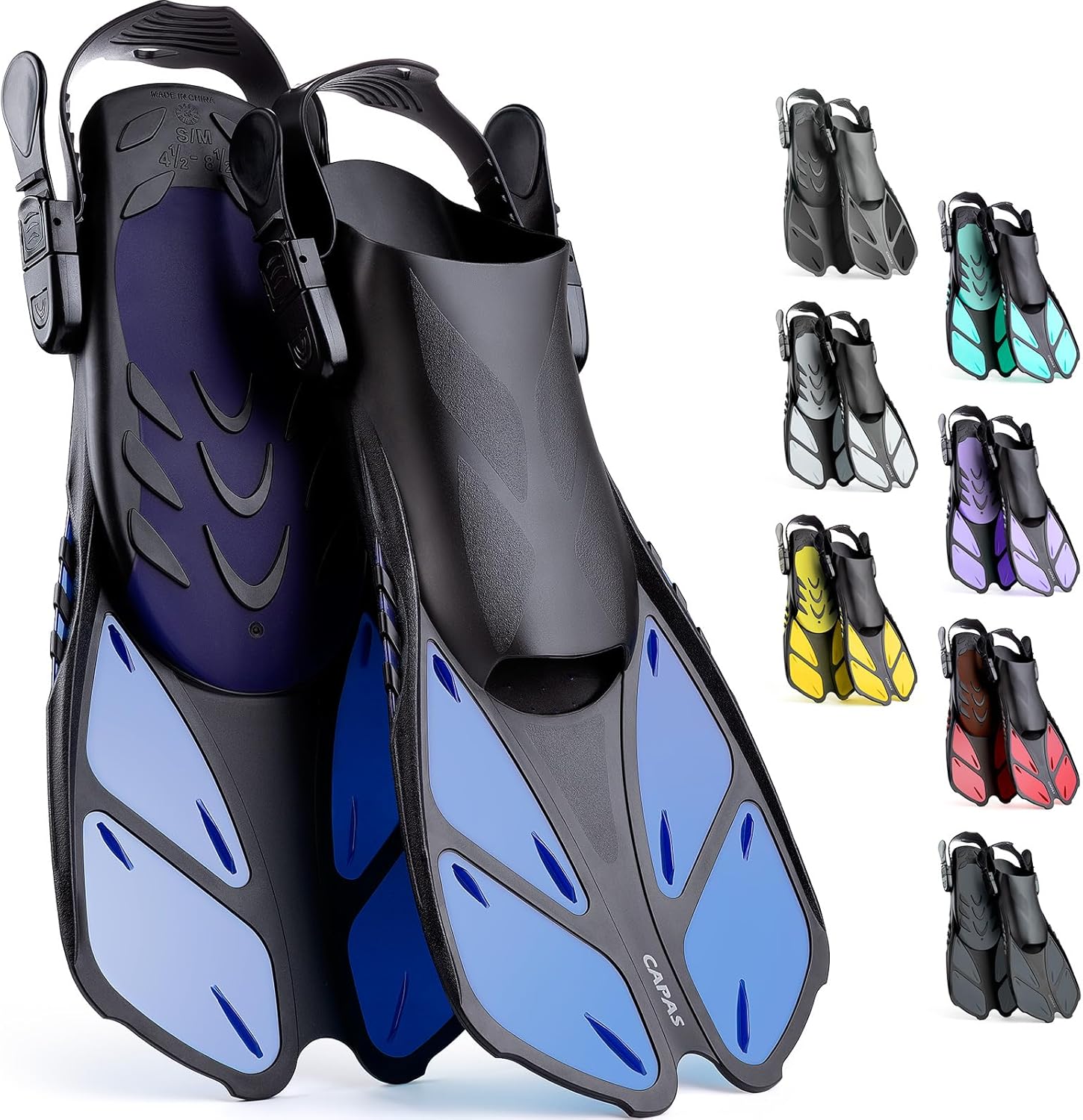 CAPAS Snorkel Fins for Adults and Kids - Adjustable Swim Fins