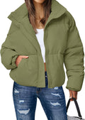 Women's 2025 Winter Long Sleeve Zip Puffer Jacket - Cozy Cropped Coat