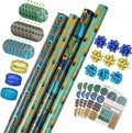 Peacock Christmas Wrapping Paper Set - Metallic Foil Shine Gift Bundle