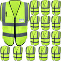 15 Pack Reflective Safety Vests with Pockets and Zipper - High
