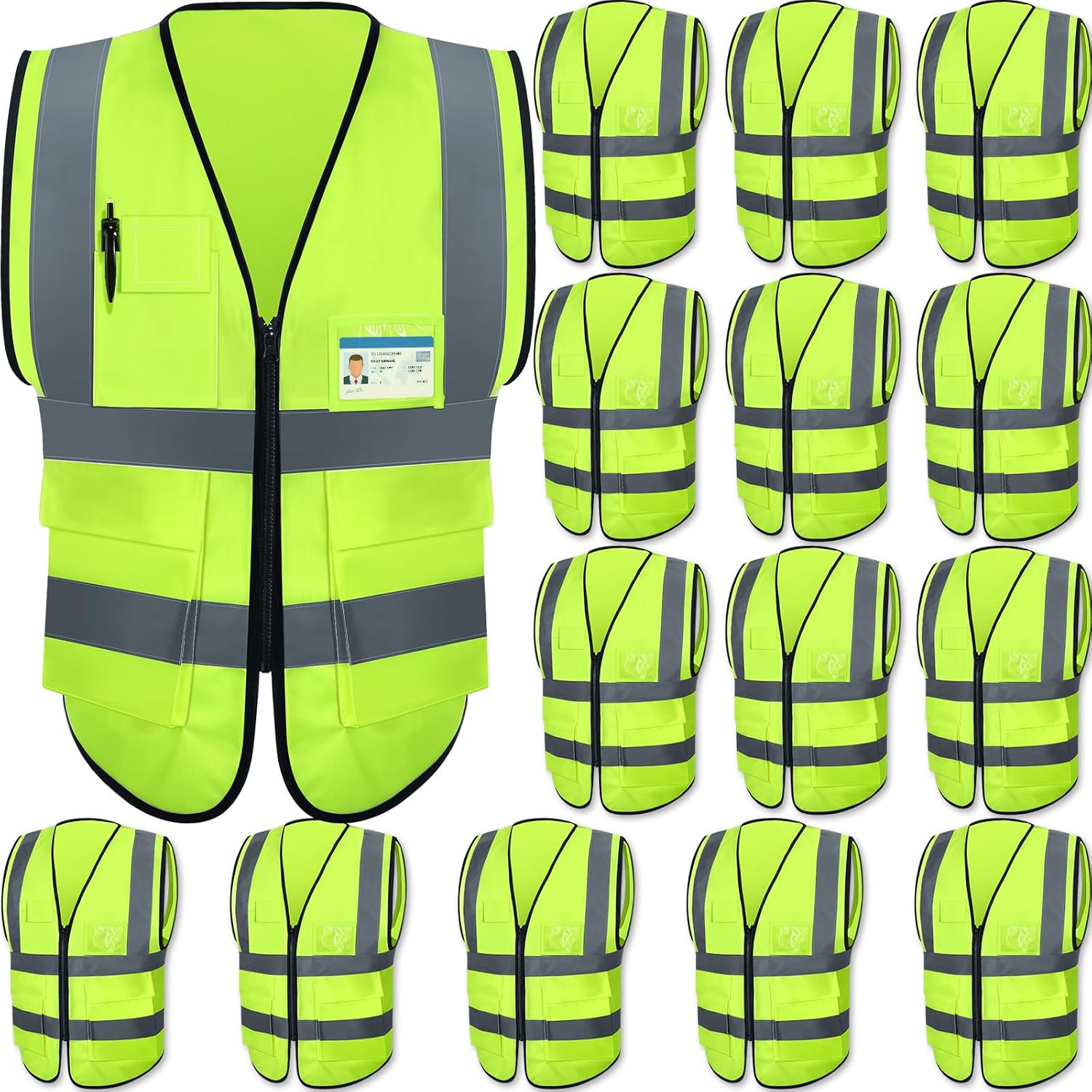 15 Pack Reflective Safety Vests for High Visibility Work Use