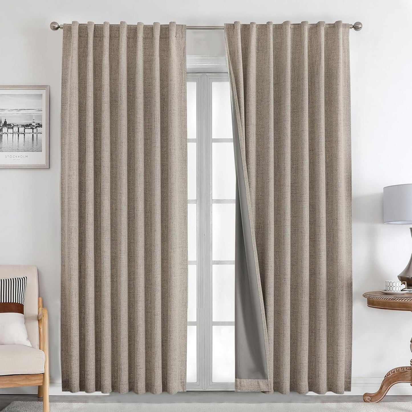 100% Blackout Linen Curtains Set