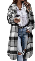 Himosyber Women's Casual Plaid Lapel Woolen Shacket - Cozy Layering