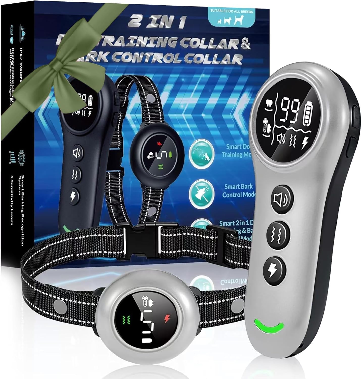 2-in-1 Dog Shock Collar & Bark Collar for Effective Training