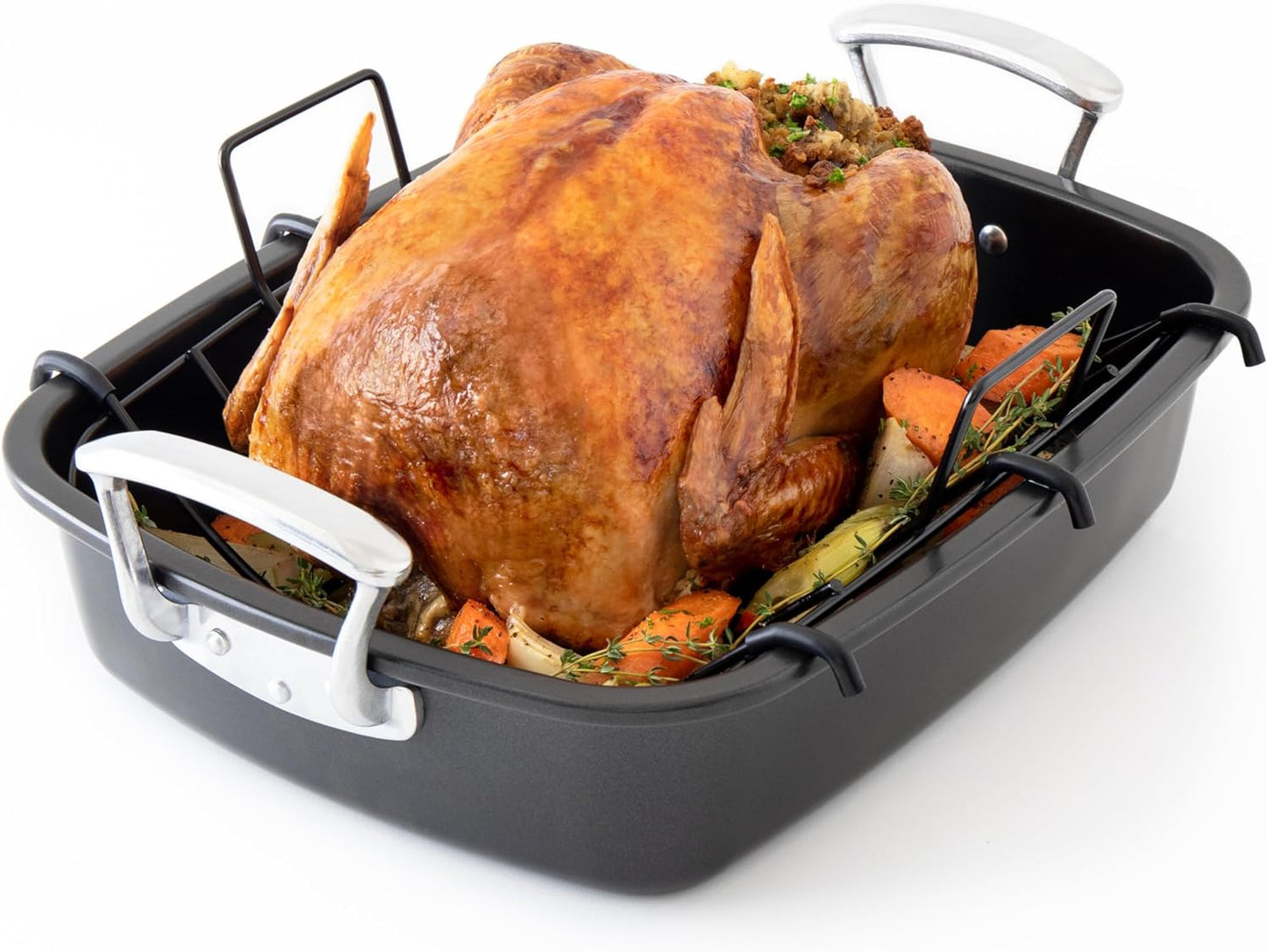 Deluxe Large Carbon Steel Roasting Pan with U-Rack for Perfect Meals