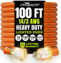 100ft Outdoor/Indoor Extension Cord 14/3 Gauge Heavy Duty - Durable
