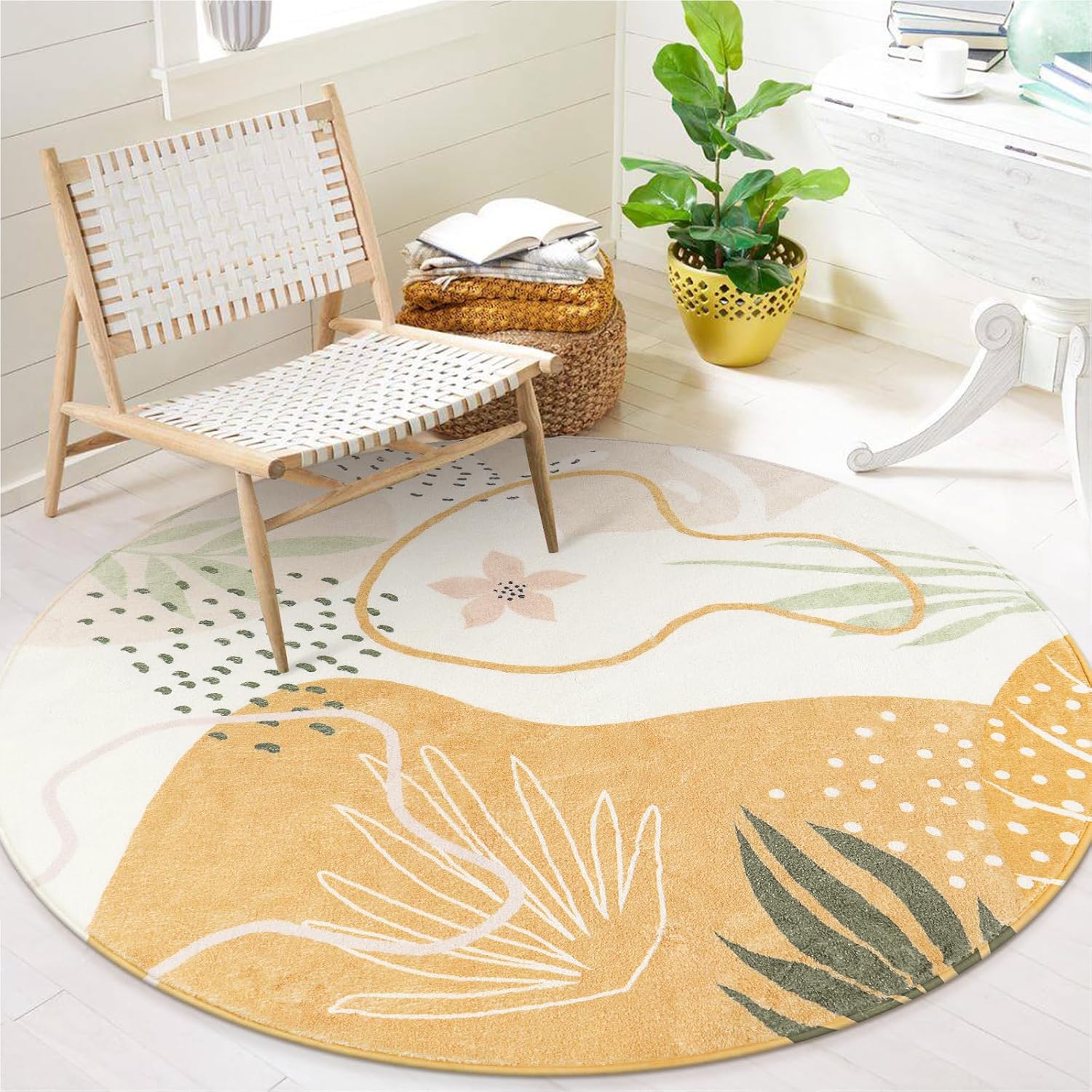 Lahome Boho Round Area Rug 4Ft - Soft Washable Non-Slip Design