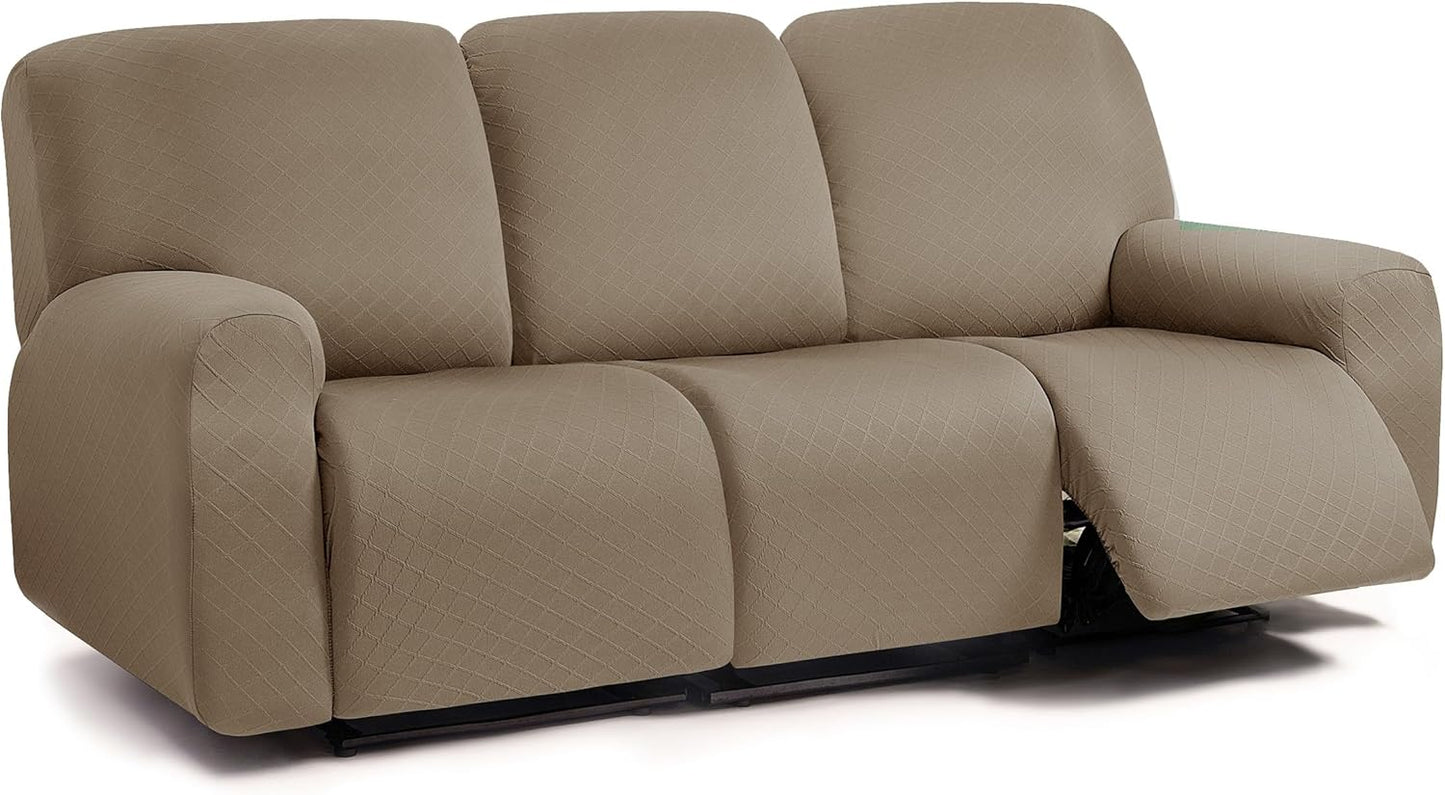 ULTICOR Squared Jacquard Design 8-Piece Recliner Sofa Covers