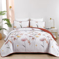 King Size Quilt Set Floral - Lightweight Burnt Orange & Yellow