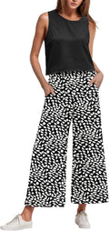 Women's Summer 2 Piece Outfit Set - Lightweight Sleeveless Crop Top up