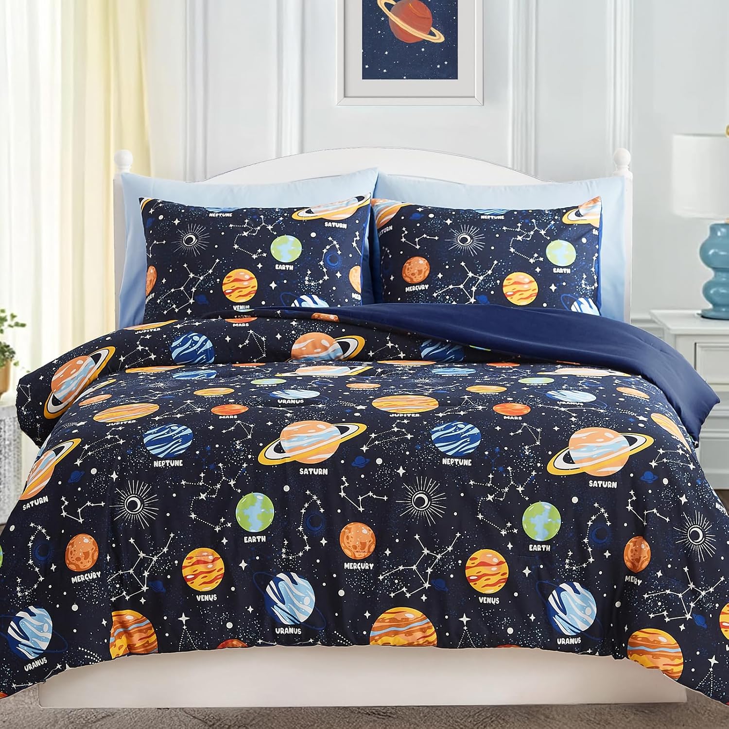 Twin Comforter Set for Boys - Glow in the Dark Space Bedding