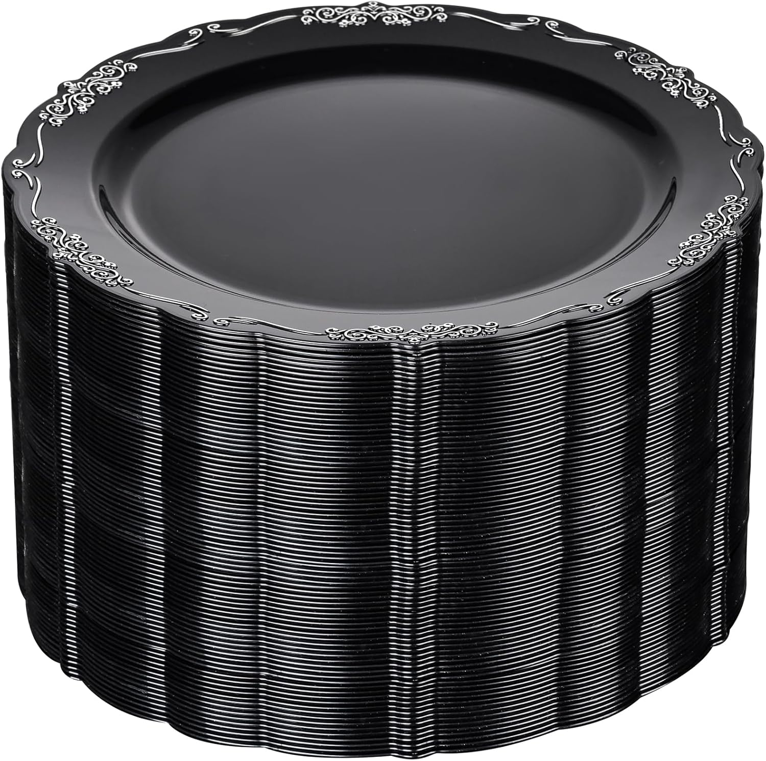 Stunning 60PCS Black and Silver Plastic Plates for Any Occasion
