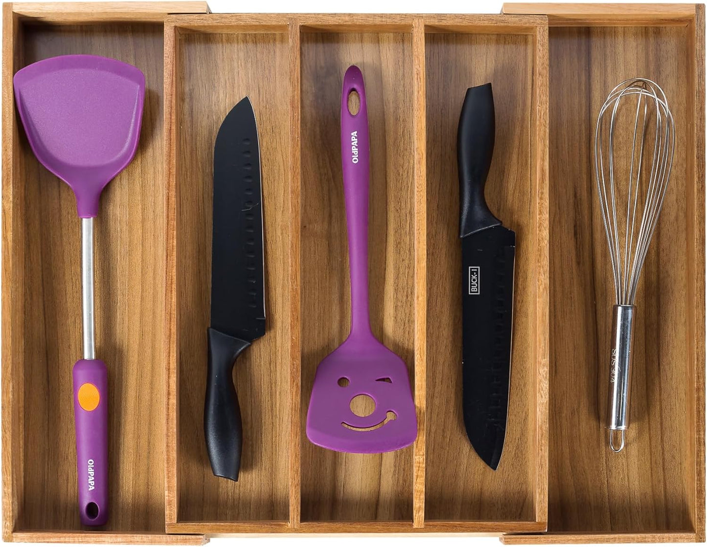 Expandable Acacia Kitchen Drawer Organizer for Utensils and Cutlery
