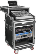 Sound Town Shock Mount 12U ATA Rack Case with 11U Slant Mixer Top