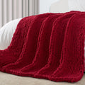 Chunky Knit Throw Blanket 60 in x 80 in Twin Red - Handcrafted Cozy
