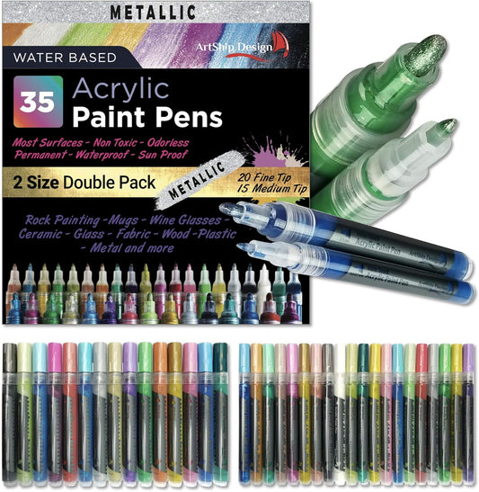 ArtShip Design 35 Metallic Acrylic Paint Pens for Creative Projects